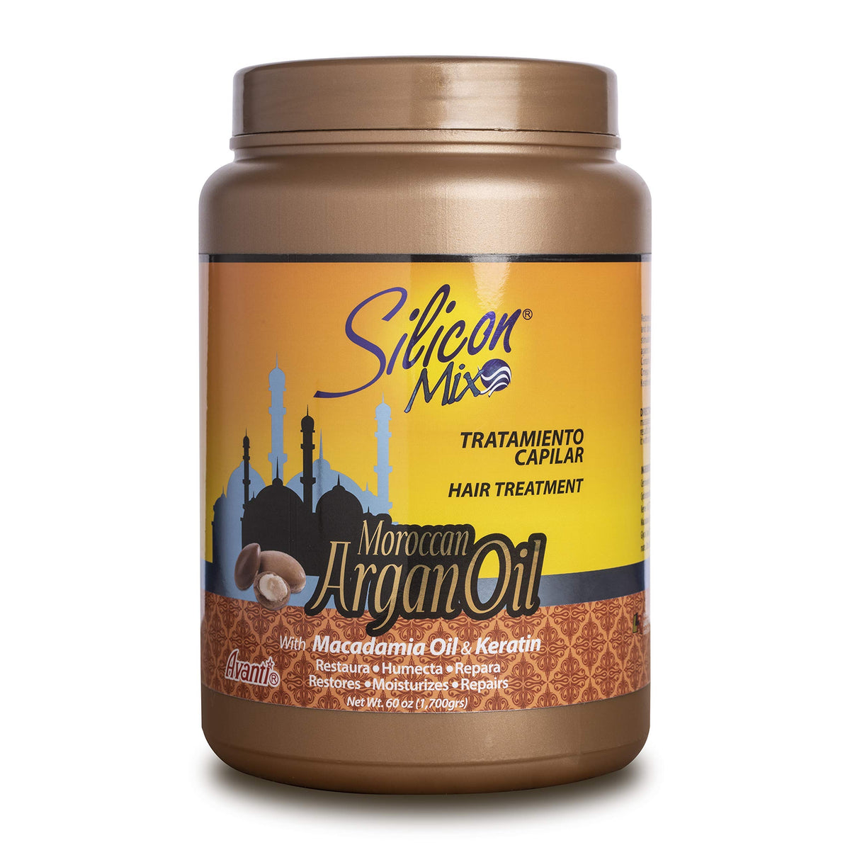 Silicon Mix Moroccan Argan Oil Hair Treatment bottle for deep hydration and elasticity.