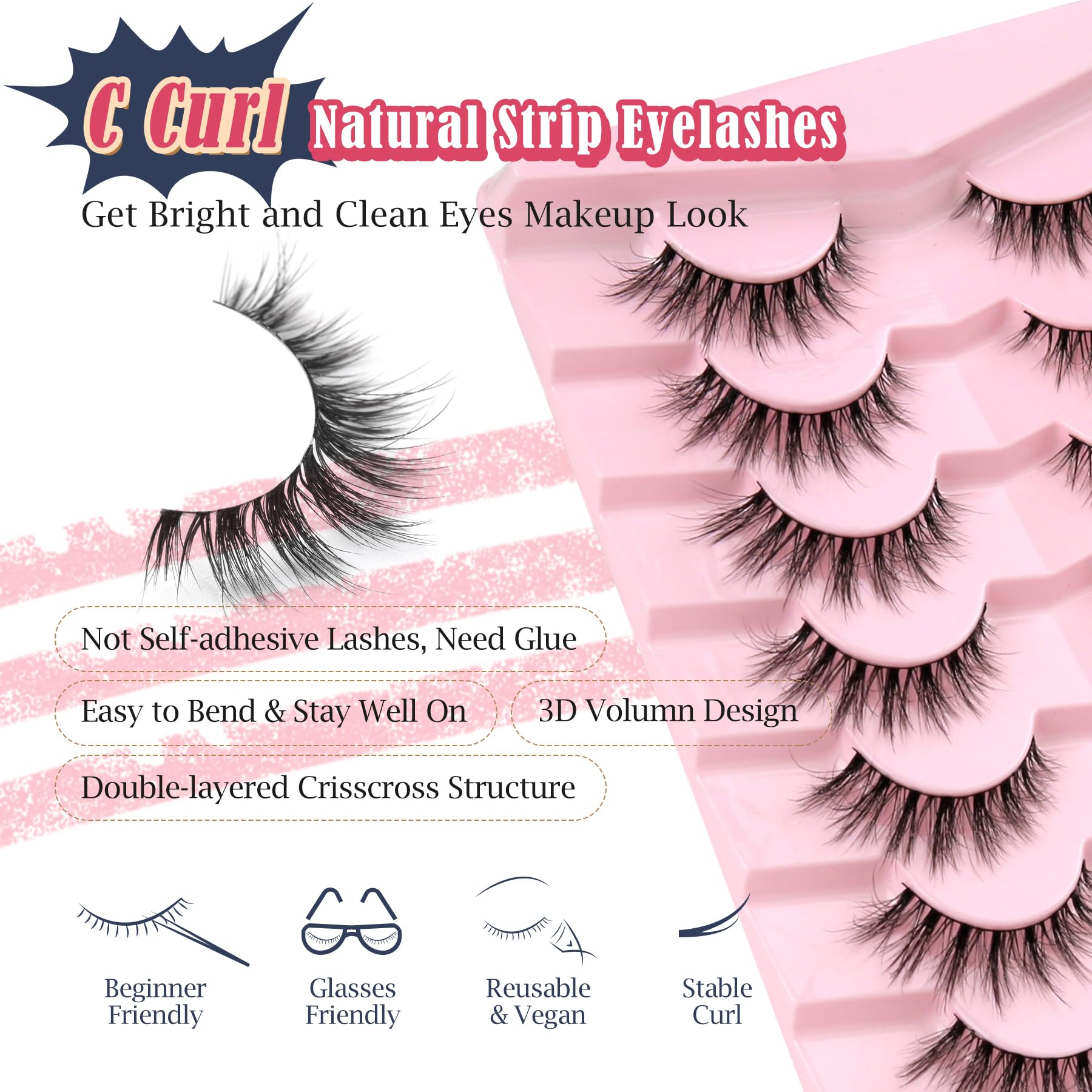 Siligli lashes feature a 0.1mm cotton flat band for light, comfortable wear.