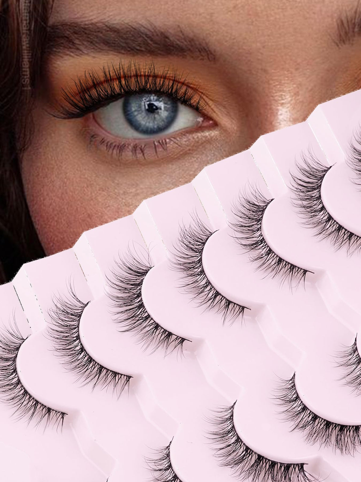 Siligli wispy cat eye lashes 12mm, front view, natural-looking band.