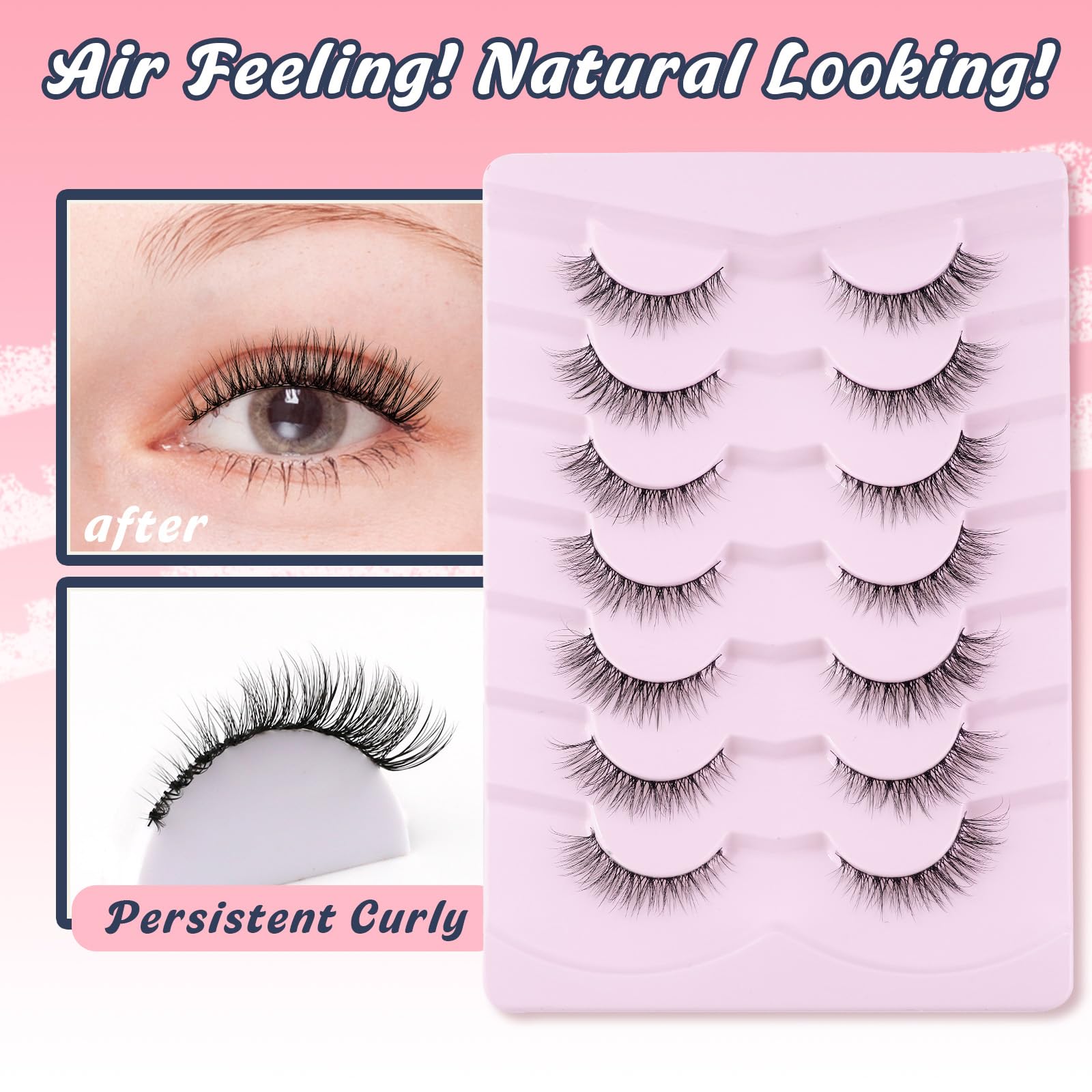 Siligli wispy cat eye lashes 12mm, packaging display, vegan materials.