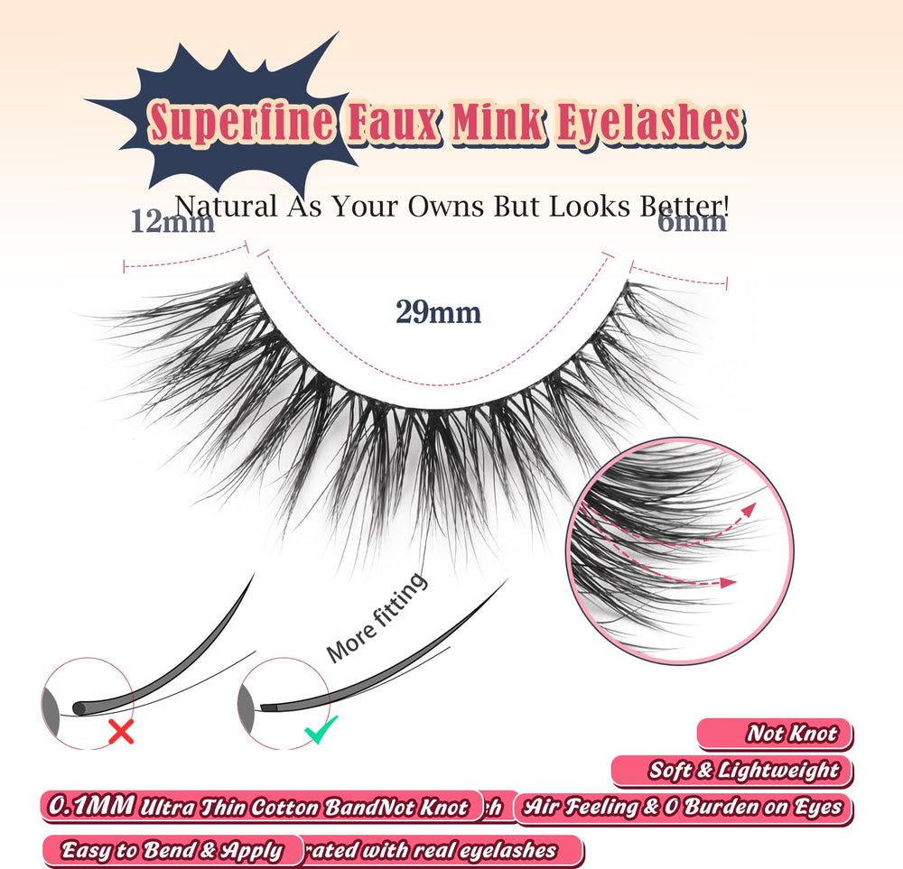 Siligli wispy cat eye lashes 12mm, side view, subtle volume.