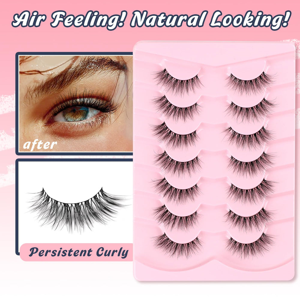 Siligli wispy cat eye lashes create outer flare for a lifted eye shape.