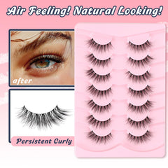 Siligli wispy cat eye lashes create outer flare for a lifted eye shape.