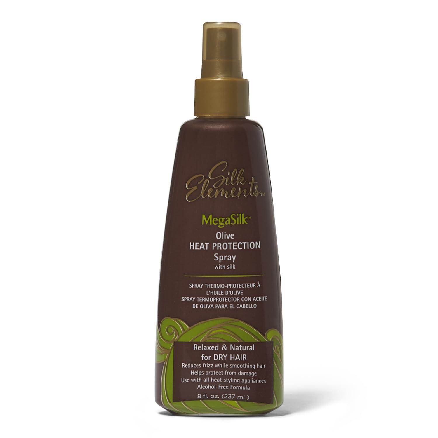 Silk Elements Megasilk Olive en botella, protección contra calor y suavidad al cabello.