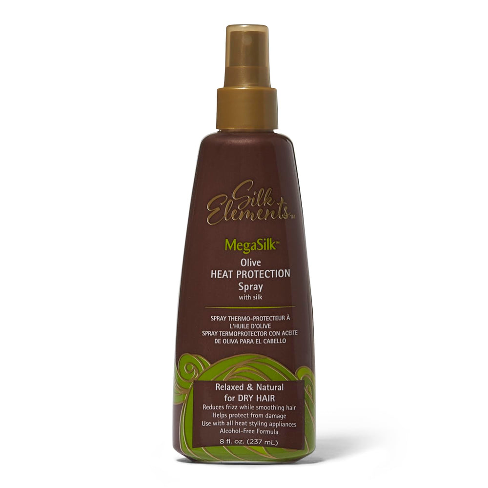Silk Elements Megasilk Olive en botella, protección contra calor y suavidad al cabello.