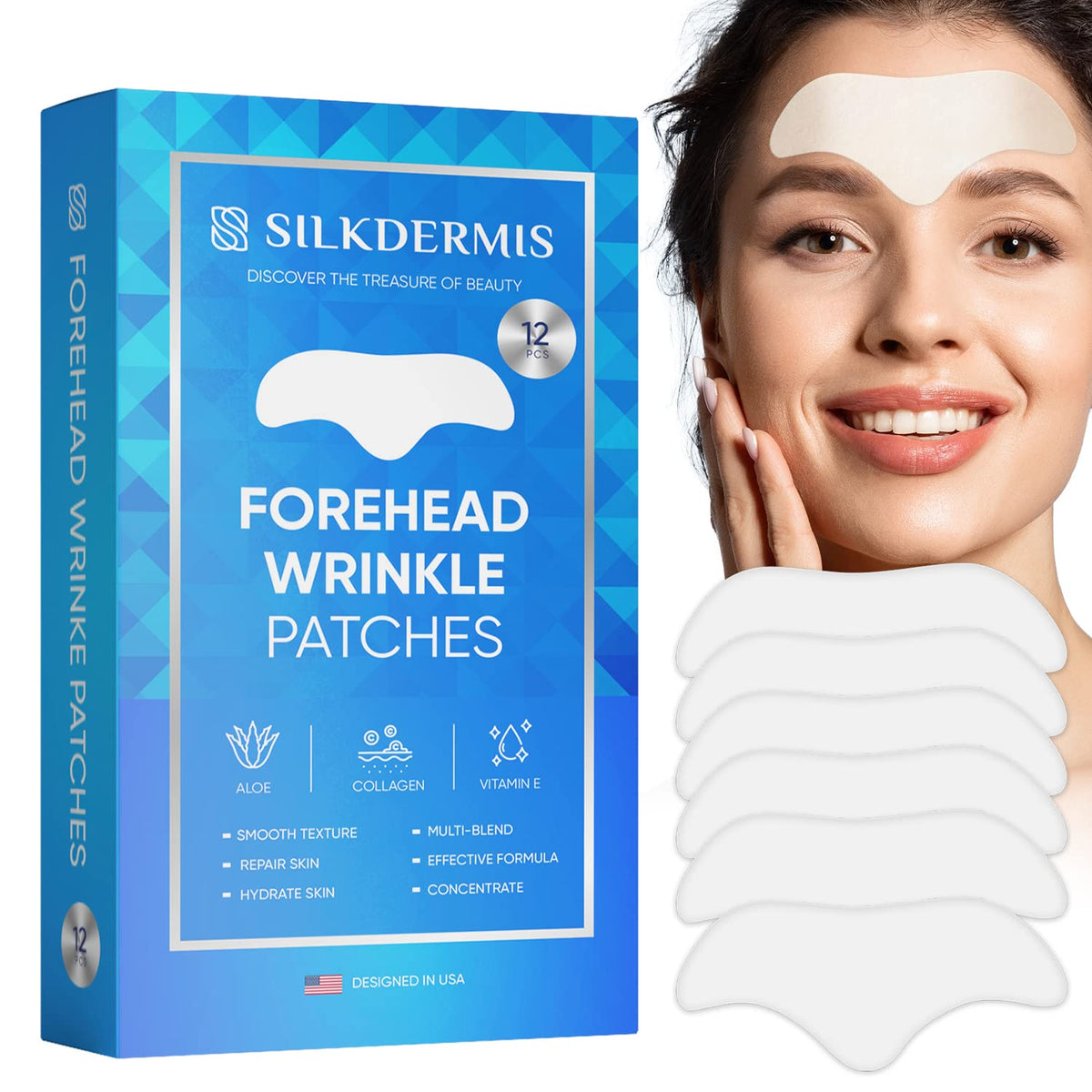 Parches Silkdermis para la frente reducen arrugas de forma suave durante el descanso.