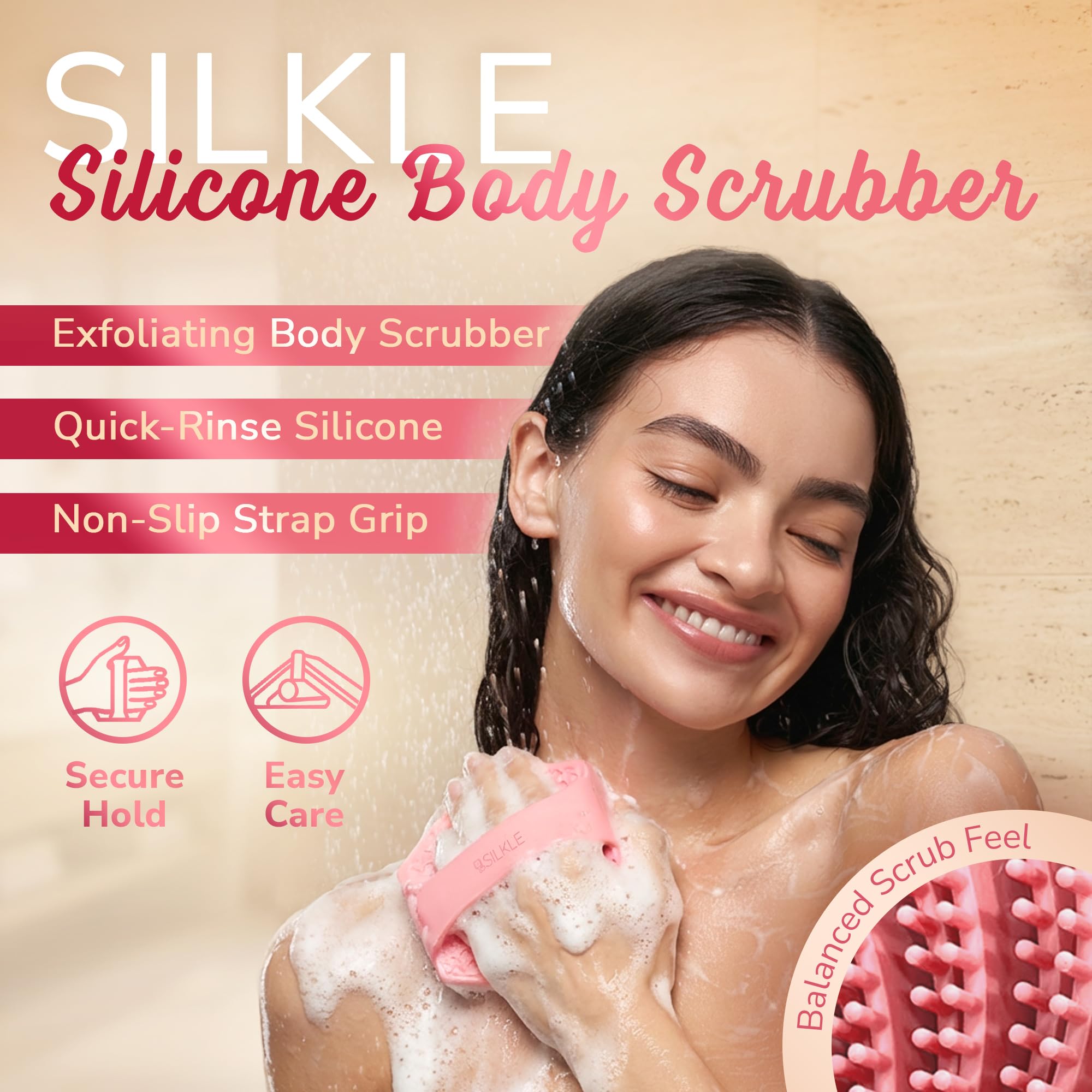 SILKLE Cepillo exfoliante de silicona para el cuerpo, una pieza.