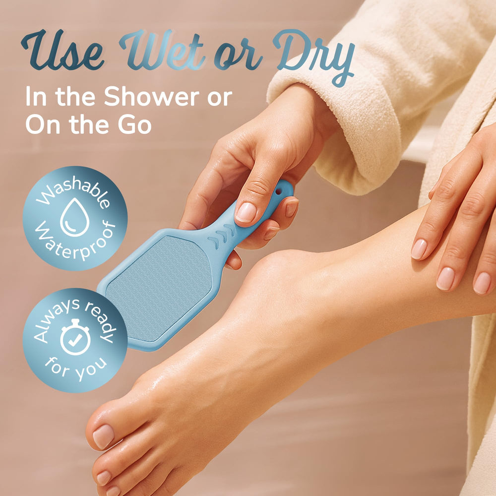 SILKLE Nano Glass Foot File removing calluses on cracked heels.