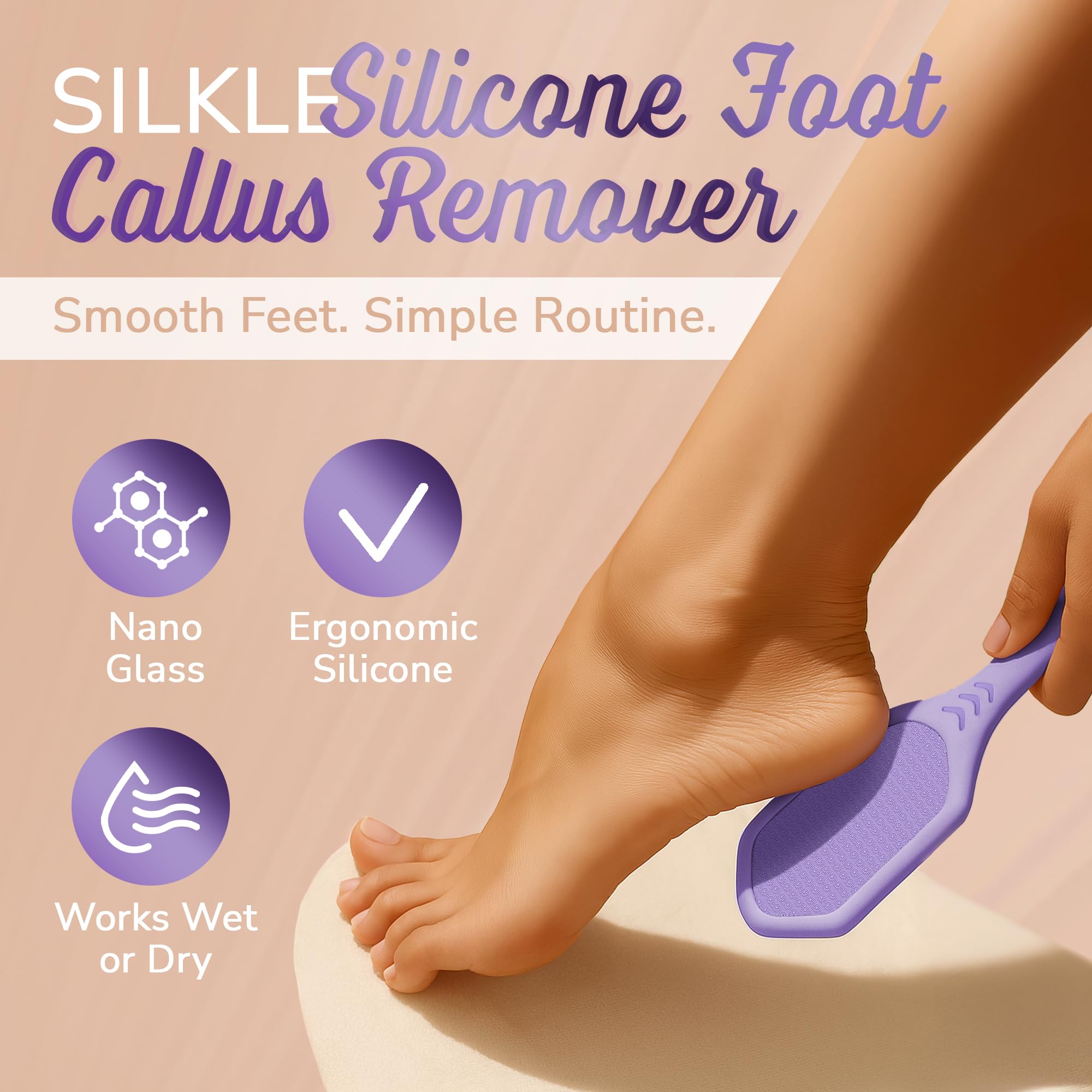 Closeup of SILKLE Nano Glass Foot File tackling rough skin with precision.