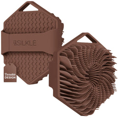 SILKLE silicone body scrubber packshot highlighting hygienic, quick-dry design for daily use.