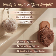 SILKLE silicone body scrubber textured bristles offer gentle to firm exfoliation.