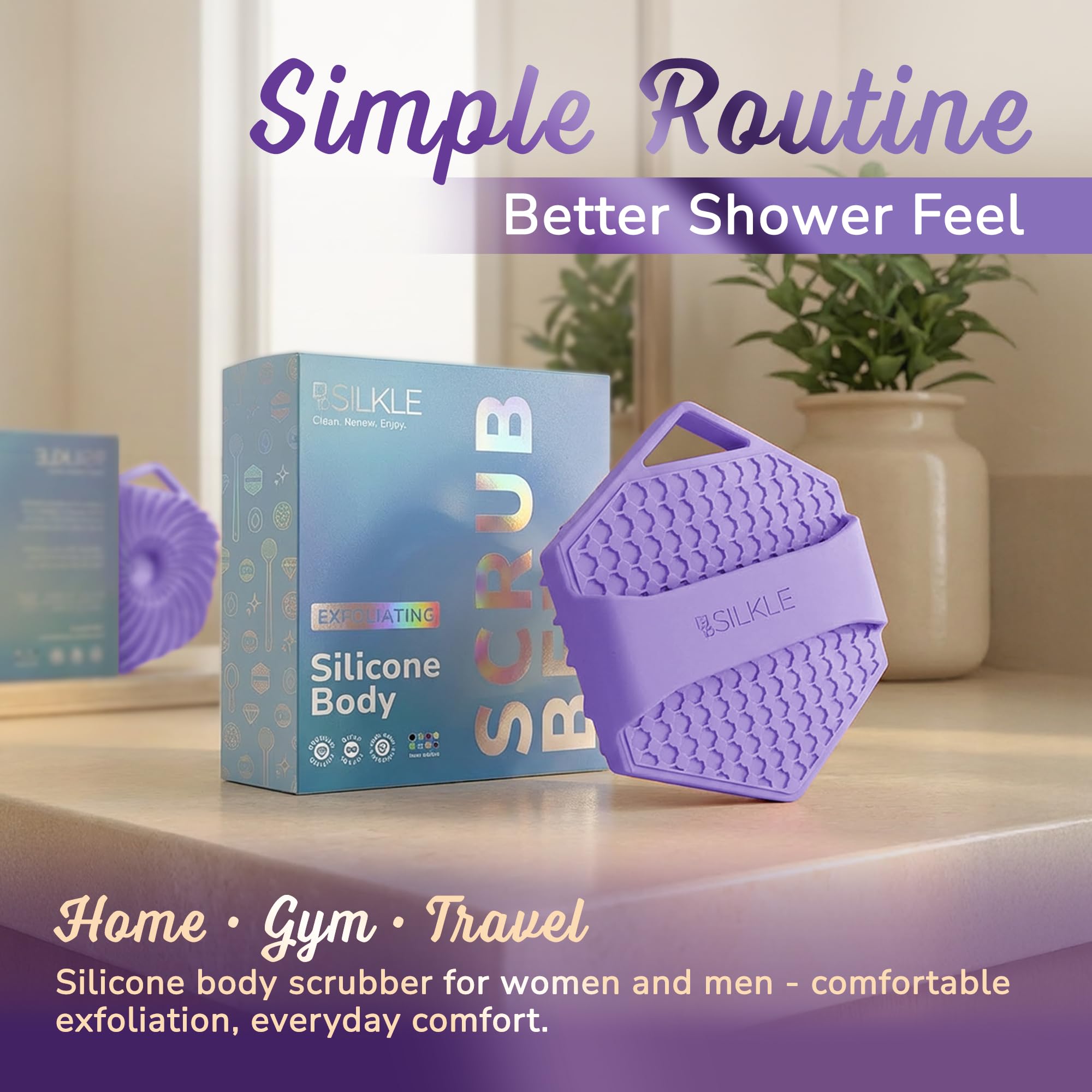SILKLE versión morada, ideal para duchas rápidas y rutinas diarias.