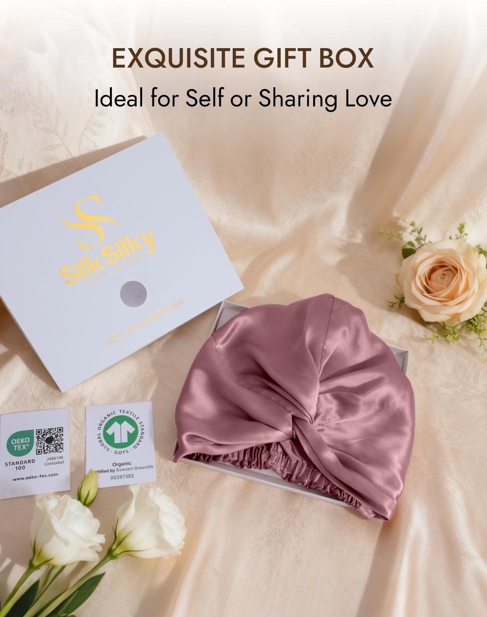 Stylish SilkSilky bonnet gift-ready for hair care enthusiasts