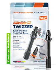 Silkslide TWIZZER nose-trimmer angle for precise grooming without cords.