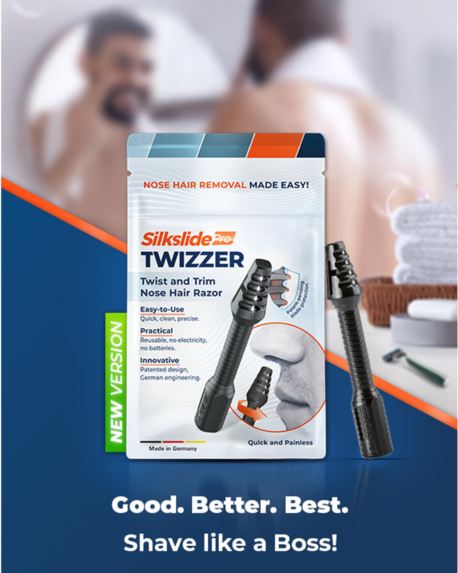 Silkslide TWIZZER battery-free design lets you groom anywhere.