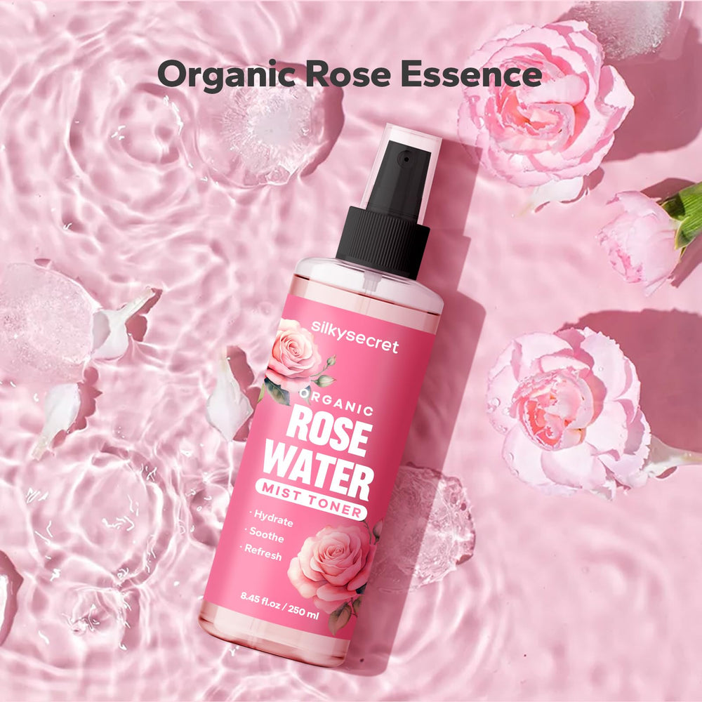 SilkySecret Agua de Rosas Orgánica: uso facial para hidratación diaria y aroma relajante.