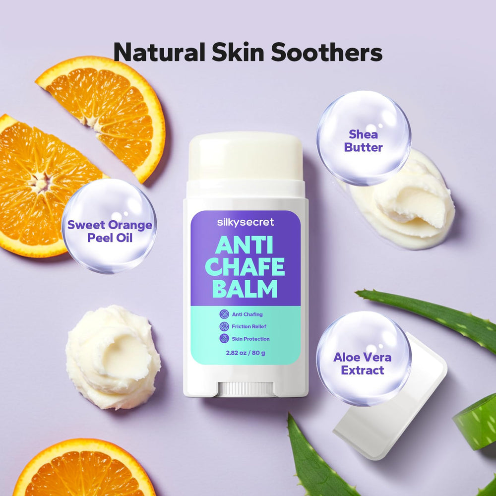 SilkySecret anti-chafing stick applied on skin for underarms comfort.