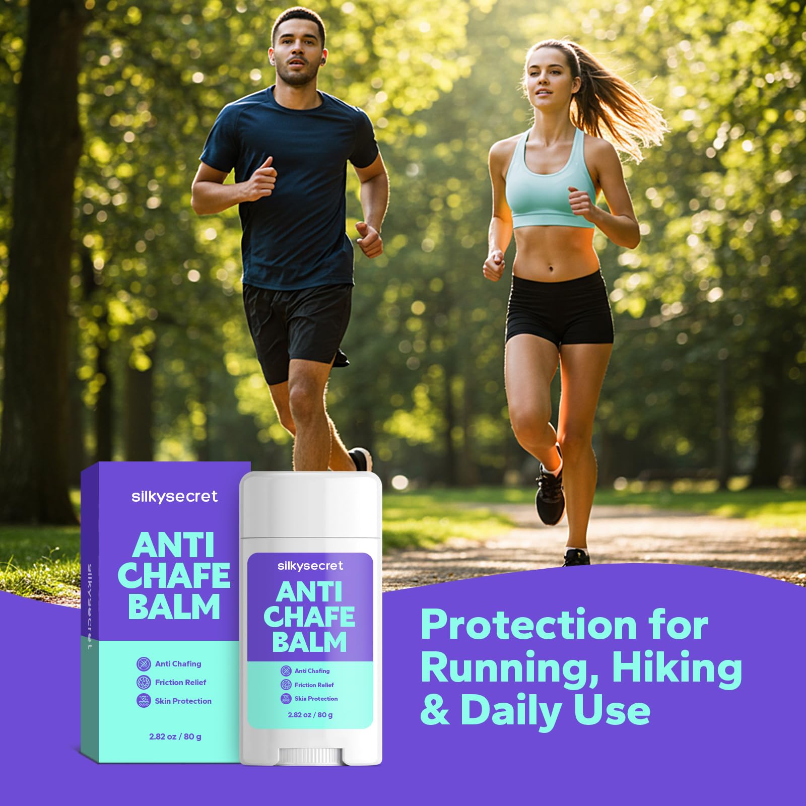 SilkySecret anti-chafing stick travel case included for easy packing.