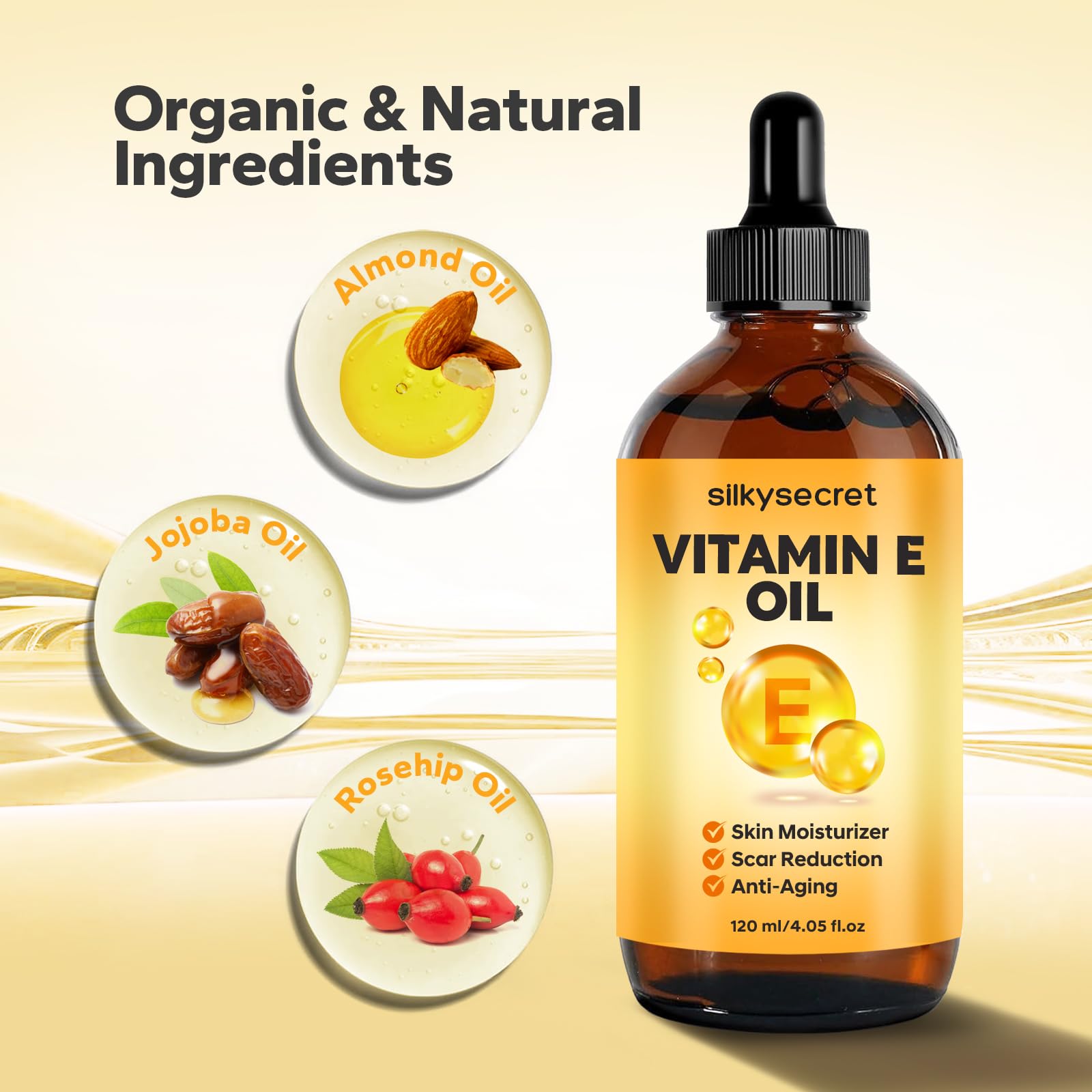 SilkySecret Vitamin E oil applied to clean face