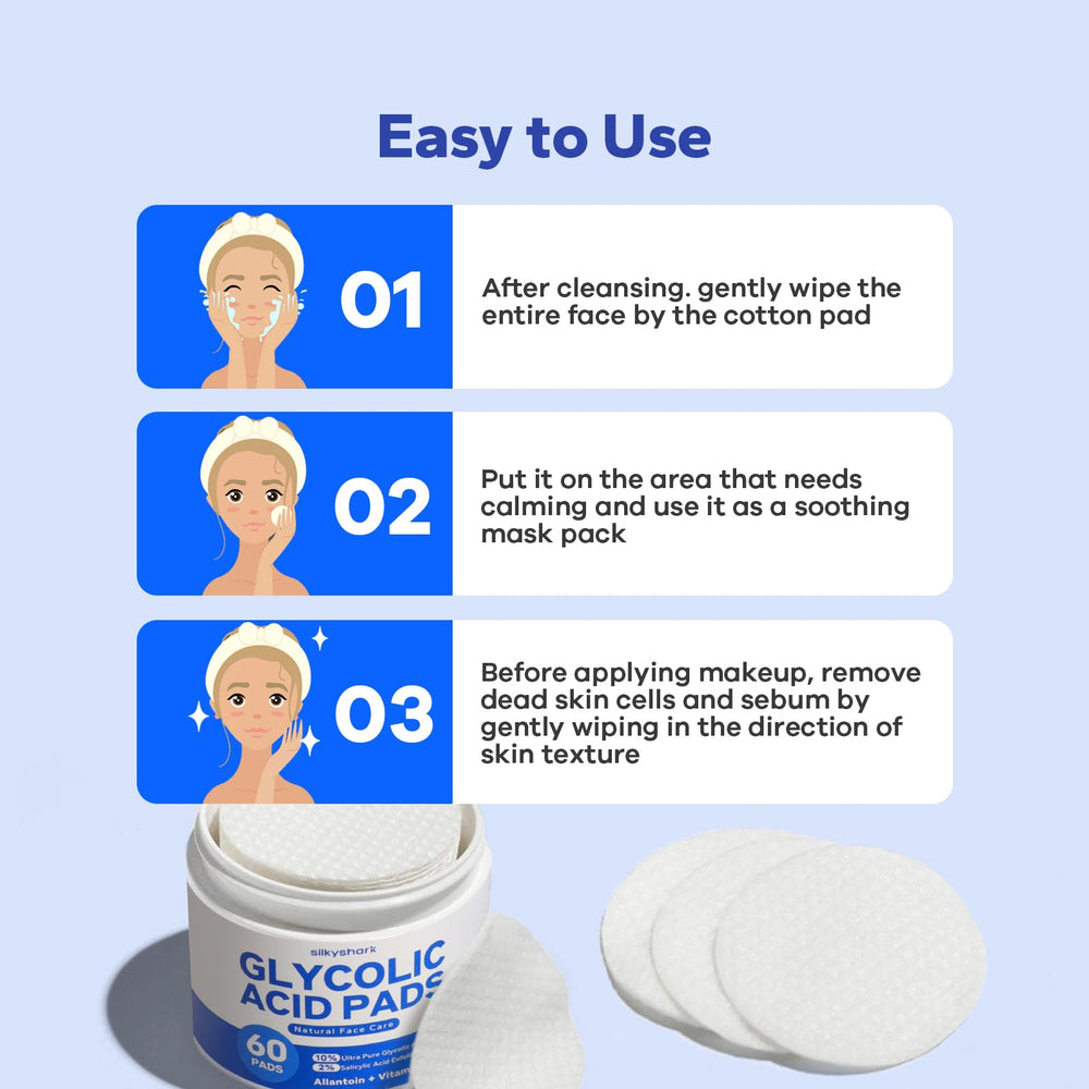 SilkyShark discos exfoliantes: ácido glicólico y ácido salicílico para textura más suave.