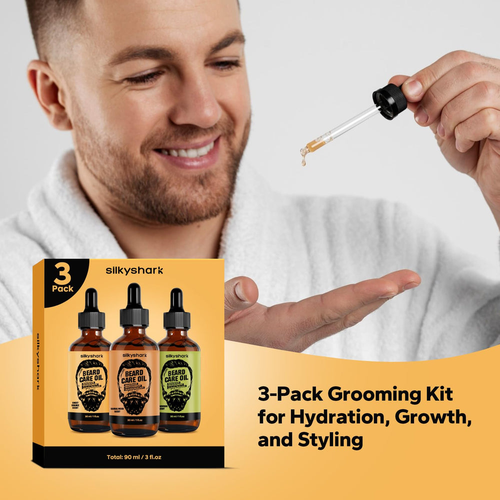 SilkyShark Beard Oil 3 Pack in grooming routine for daily care
