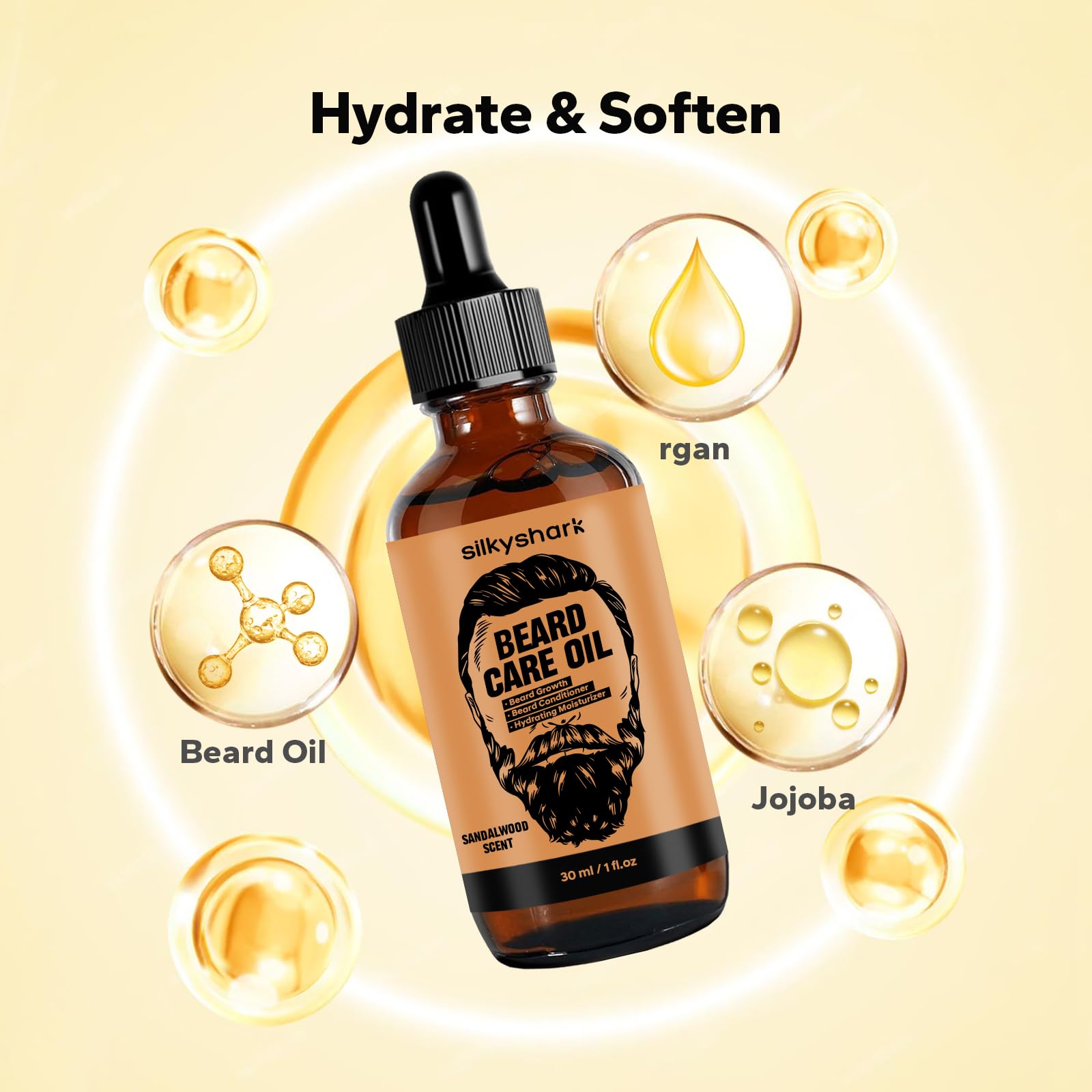 SilkyShark Beard Oil ingredients jojoba for soft beard and skin