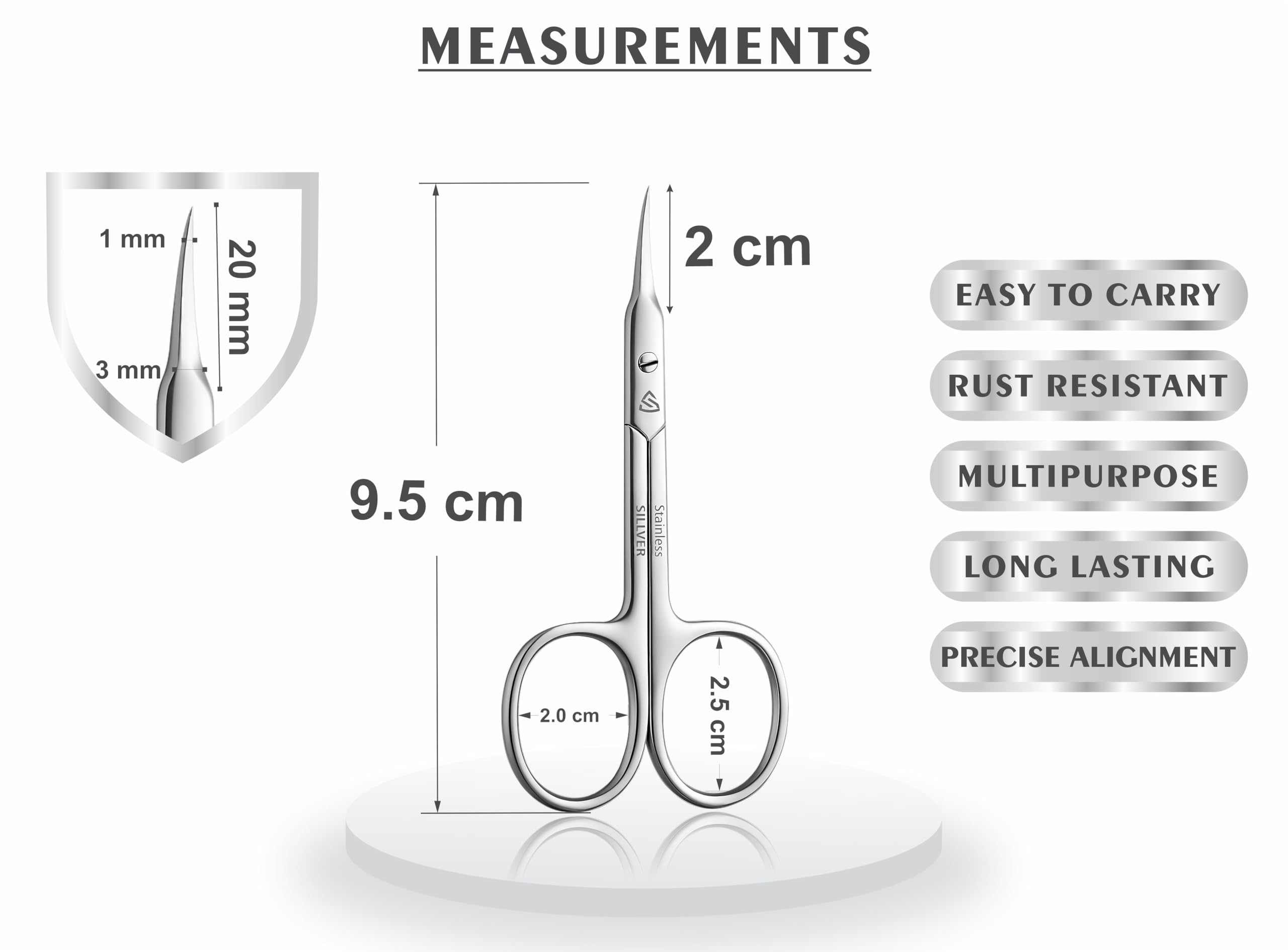 SILLVER versatile scissors for eyebrows, nose hair, mustache and beard detailing