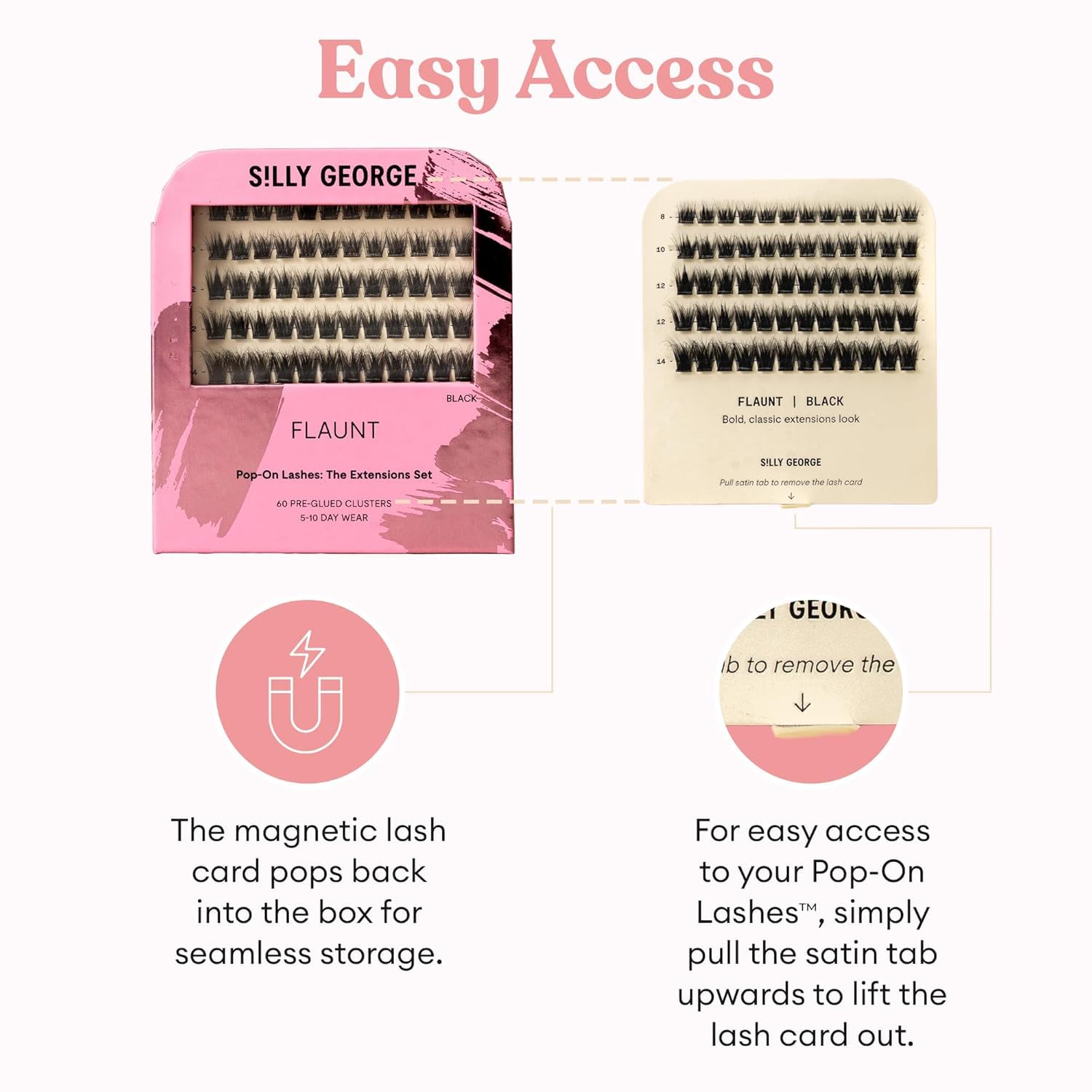 Silly George Pop-On Lashes 60-cluster set ready for daily looks.