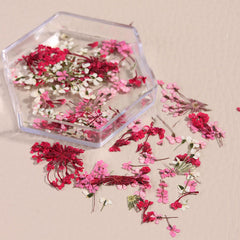 Dried flowers placed on a nail to show simple, elegant nail art