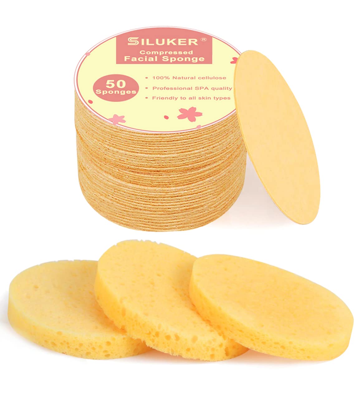 SILUKER compressed facial sponge round disc for daily cleansing and gentle exfoliation.