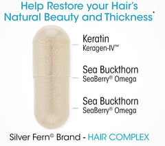 Silver Fern Hair Complex tibetan sea buckthorn image emphasizes SeaBerry as a natural nutrient source.