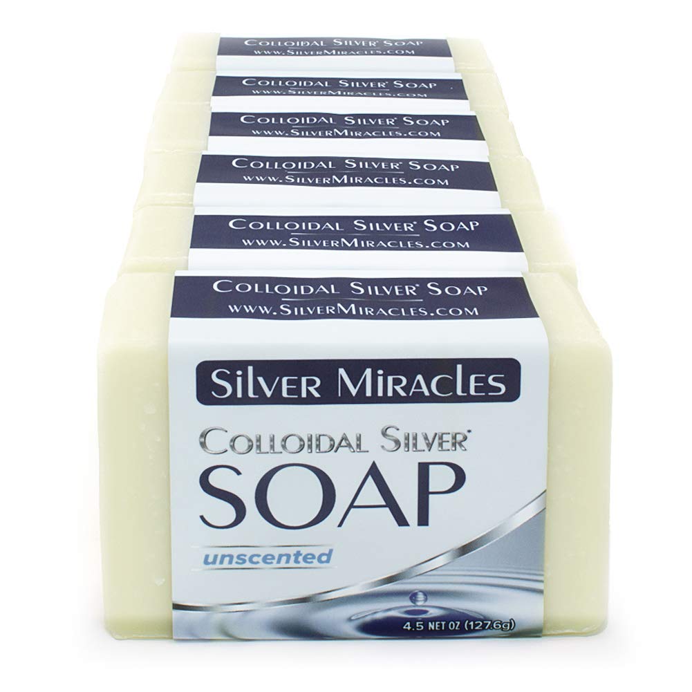 Silver Miracles Colloidal Silver Soap bar front view; unscented and gentle for sensitive skin.