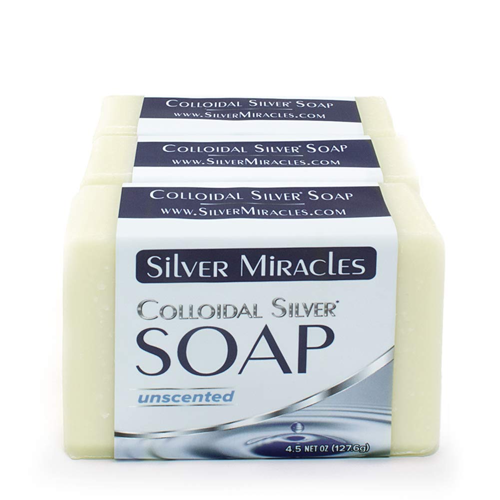 Silver Miracles colloidal silver soap bar front view for gentle cleansing.