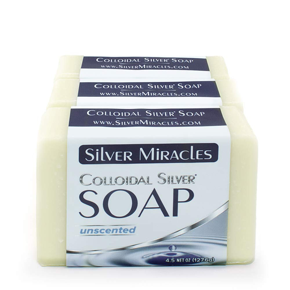 Silver Miracles colloidal silver soap bar front view for gentle cleansing.