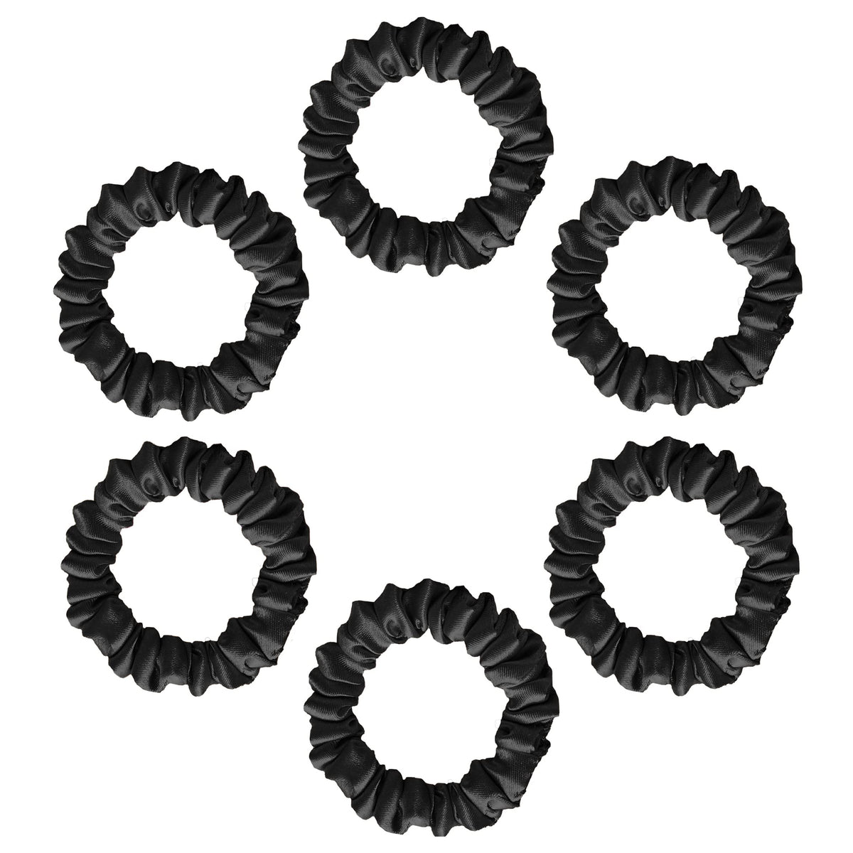 Silvr Bear pack de scrunchies satin skinny negros ofrece sujeción suave para uso diario.