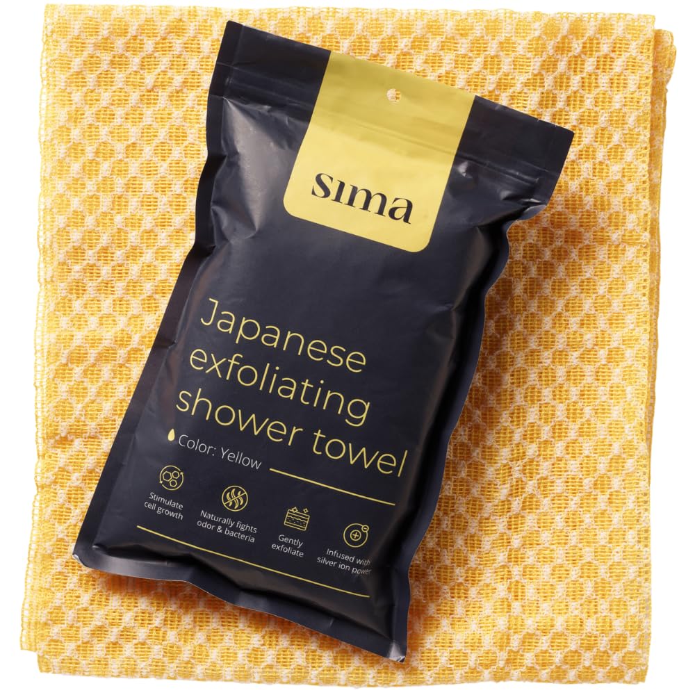 Sima toalla exfoliante, diseño amarillo para un cuidado diario.