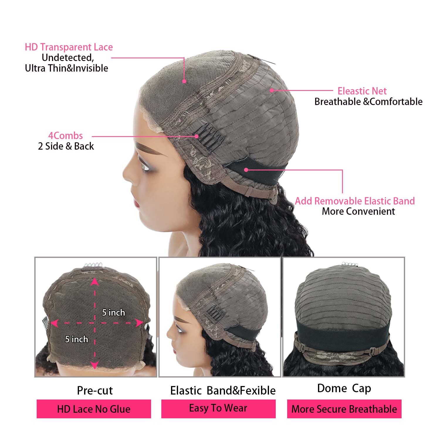 Simeider lace-cap-with-elastic-band for secure, comfortable wear.