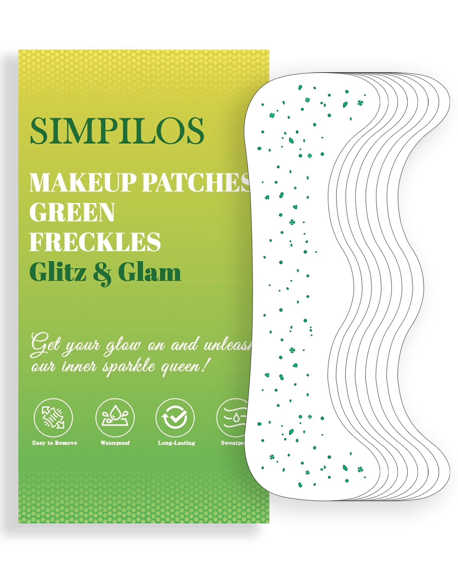 Simpilos green face glitter patches with dots add subtle sparkle on cheeks