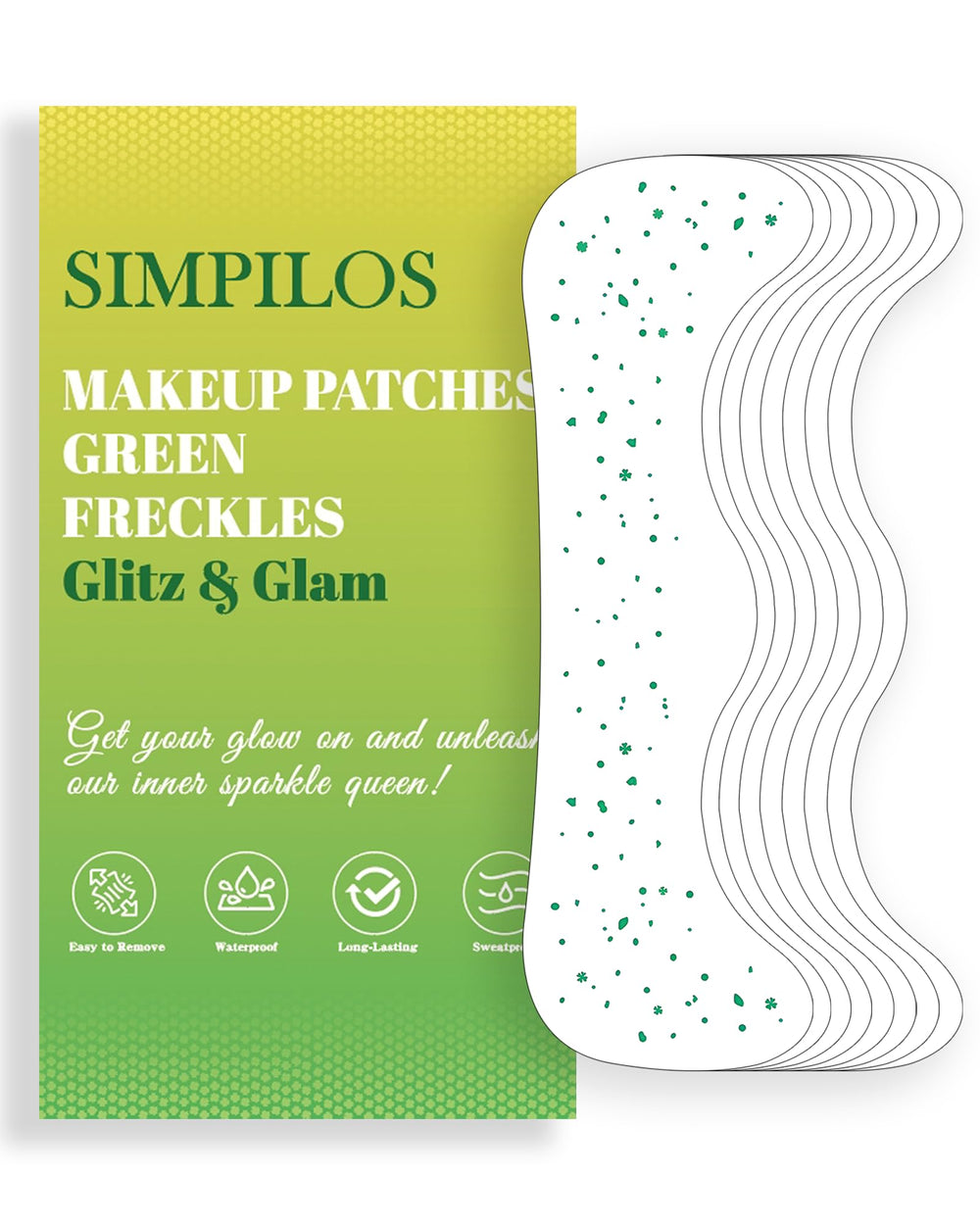Simpilos green face glitter patches with dots add subtle sparkle on cheeks