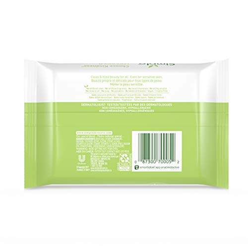 Simple Cleansing Wipes feature soft silk fibers for comfortable cleansing.
