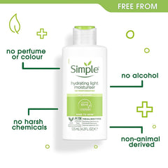 Glycerin and Pro-Vitamin B5 in Simple Hydrating Light Moisturizer nourish the skin