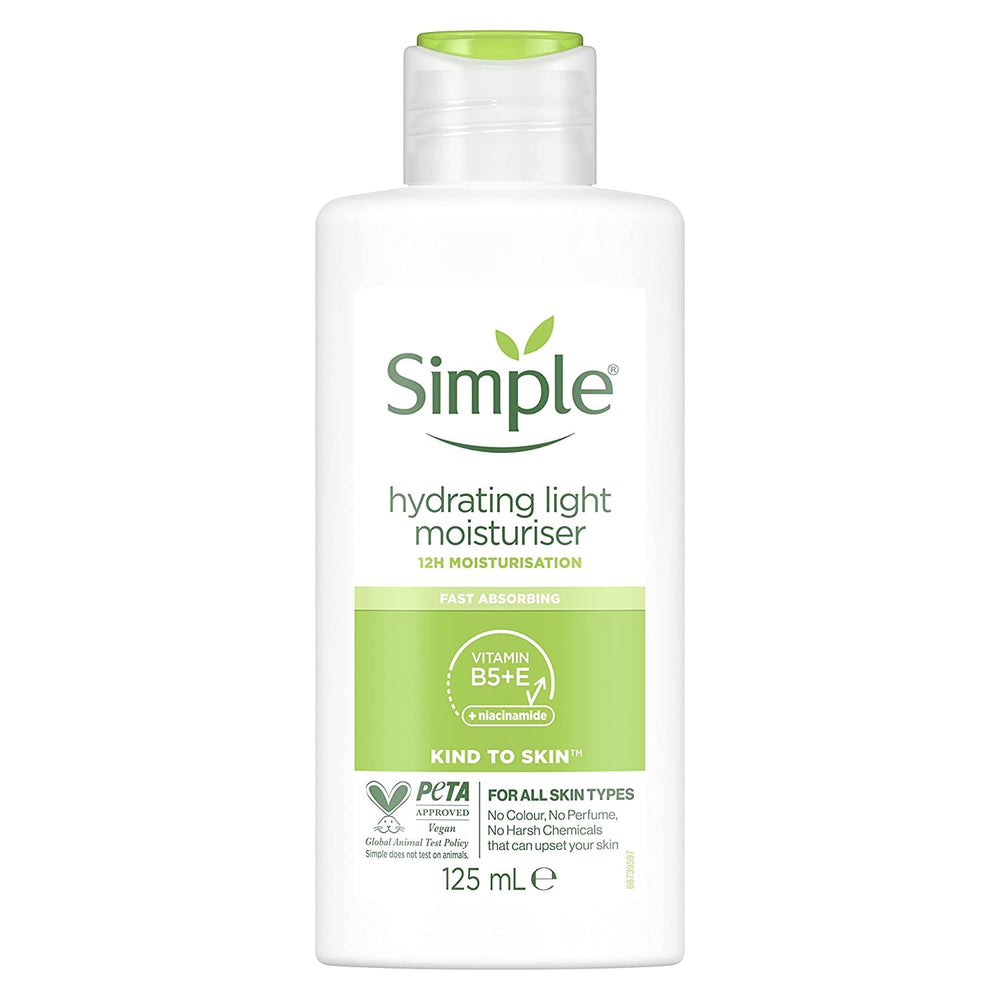 Clean packaging emphasizes gentle skincare with Simple Hydrating Light Moisturizer