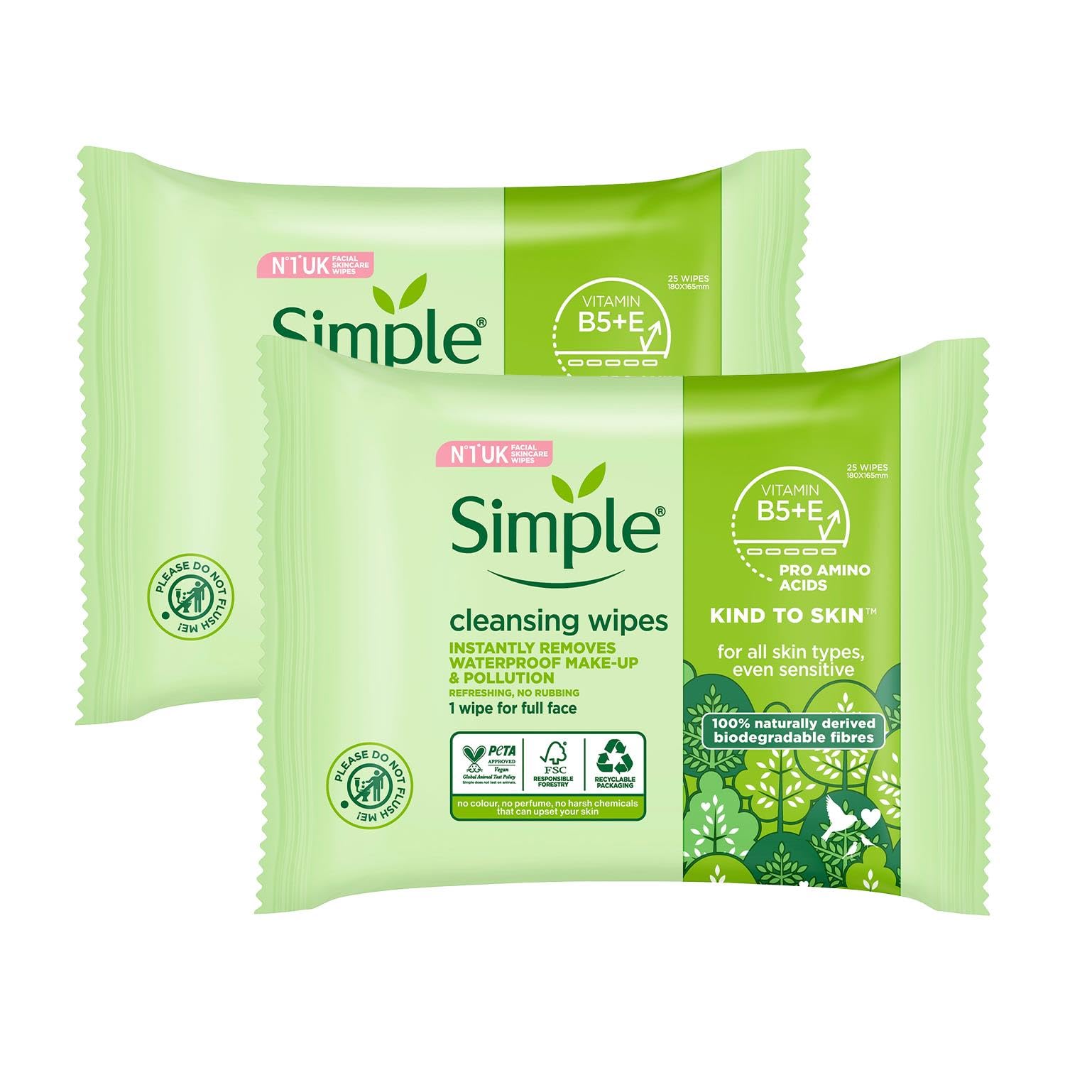 Simple Kind To Skin: tres paquetes de 25 toallitas faciales