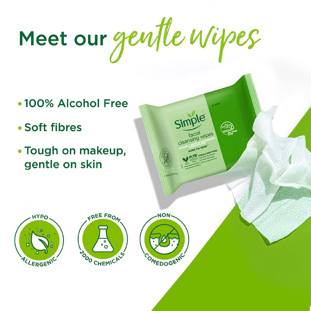 Simple Kind to Skin wipes for on-the-go refreshment.