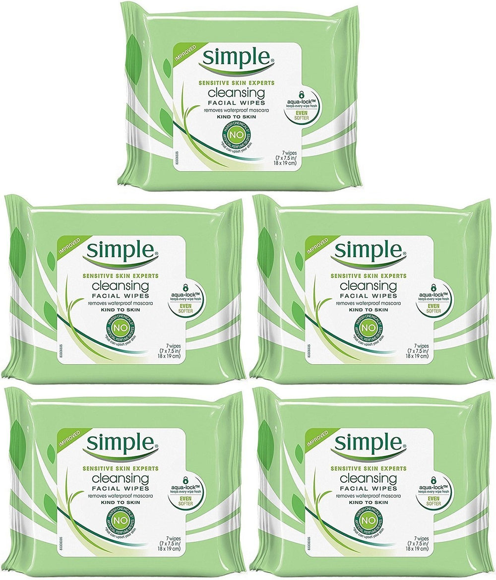 Simple Kind To Skin cleansing wipes travel pack—on-the-go makeup removal and gentle cleansing.
