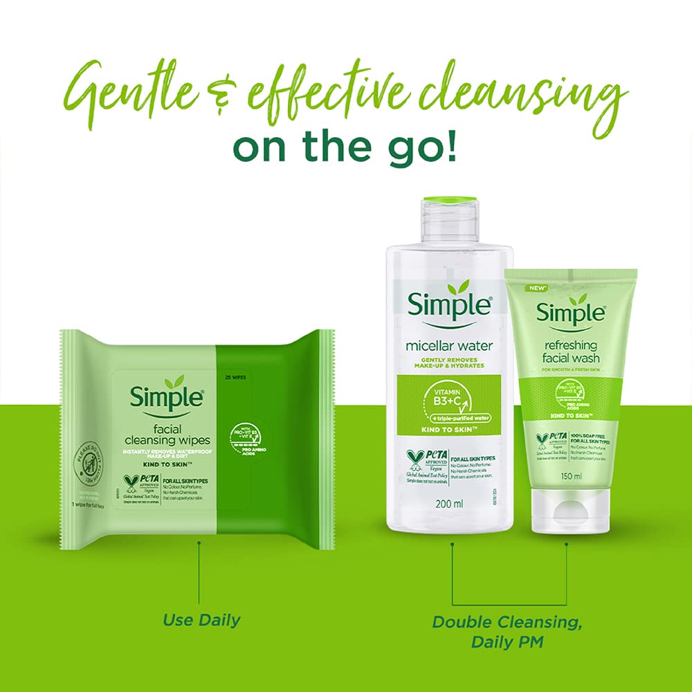 Vitamin E nourishes skin during cleansing with Simple Kind to Skin wipes.