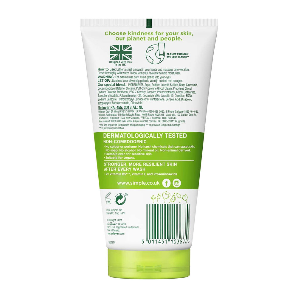 Gel de limpieza suave de Simple Kind to Skin para uso diario.