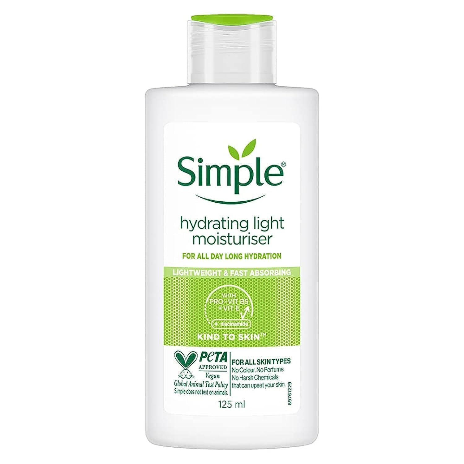Simple Kind To Skin Hydrating Light Moisturiser bottle delivers all-day hydration.