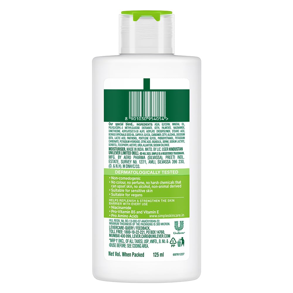 Simple Kind To Skin Hydrating Light Moisturiser packaging shows no dyes.