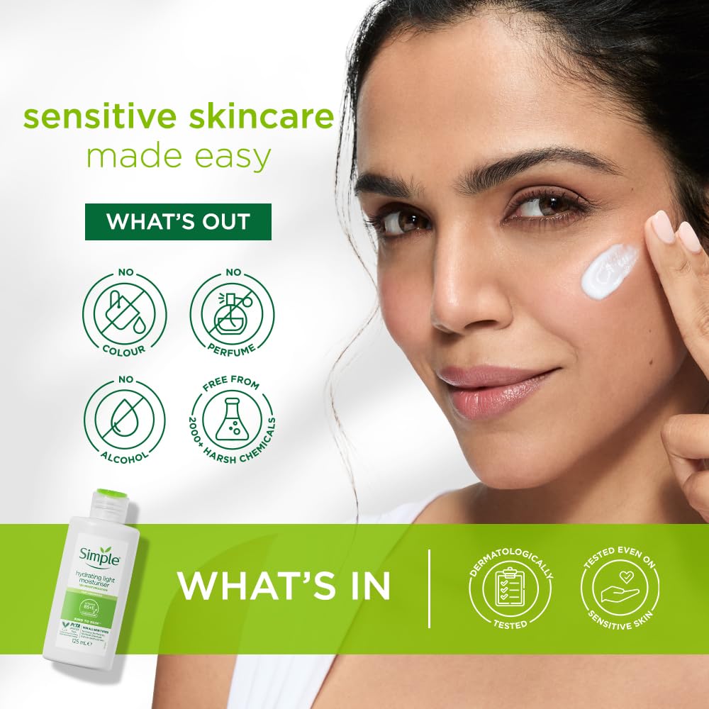 Simple Kind To Skin Hydrating Light Moisturiser texture on skin.